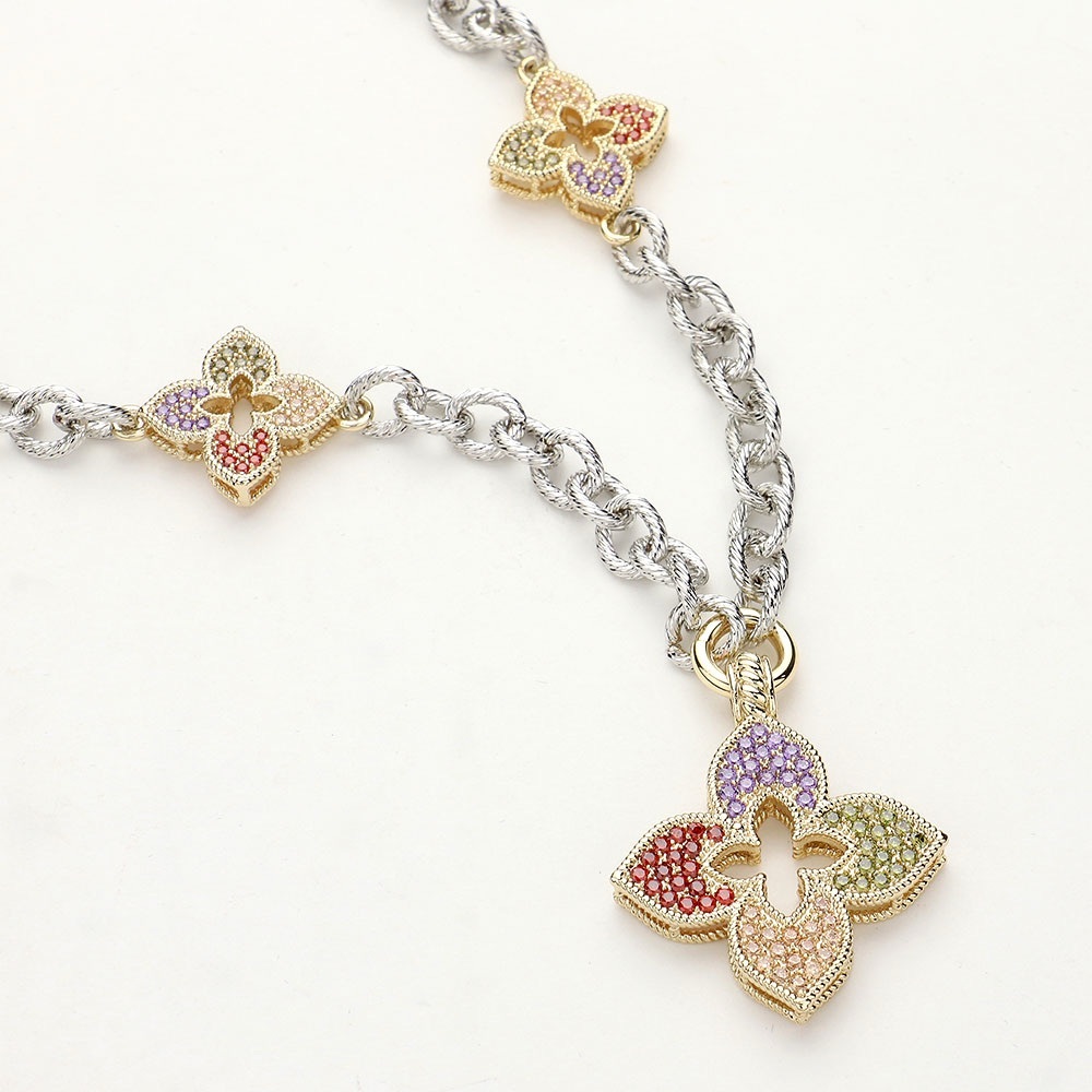 Clover Multi Color Necklace 14KGP CZ